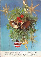 German Merry Christmas & Good Luck New Year Boughs Bells Ornaments Postcard picture