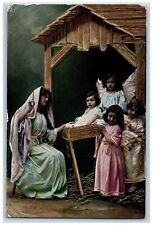 Norway Postcard Christmas Mother And Daughters Gel Gold Gilt c1910's Antique picture