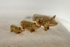3 Vintage Solid Brass Pig Figures Ornaments Three Little Pigs large medium small picture