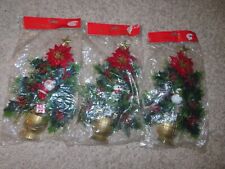 3 NOS Vintage Plastic Flat Back Christmas Tree Wall Hanging Holly Berry 12 3/4