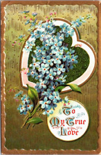 Antique Valentine's Day Postcard To My True Love Heart Forget Me Not Floral 1910 picture