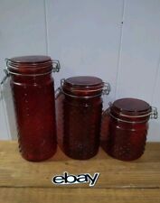 3 PC Vintage Cracker Barrel Ruby Red Food Storage Canisters 10x4 8x4 6x4 Great  picture