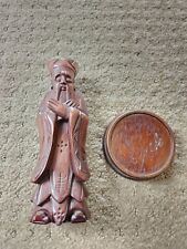 Intricate Carved Brown Wood Confucius Statue Smooth Finish With Base picture