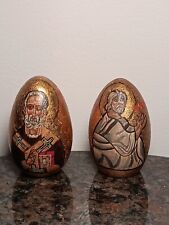 Vintage Made In Greece Gold Gilt w/ Religious Figures Decorative Wood Eggs  picture