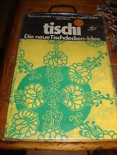 Vintage Retro TABLECLOTH Germany GREEN FLORAL ON YELLOW Paper Washable 160x120cm picture