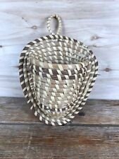 READ Gullah Sweetgrass Woven Hanging Wall Pocket Basket Handmade South Carolina picture