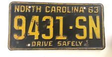 1963 North Carolina License Plate NC #9431-SN Black & Yellow picture