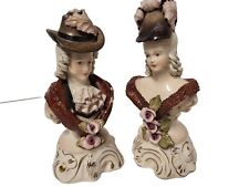 Vintage Pair Cordey Bust Victorian Colonial Cabbage Rose Sugar Finish Figurines  picture
