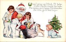 C.1920s Whitney Made Christmas Santa W Adorable Children Puppy Dog Postcard A216 picture