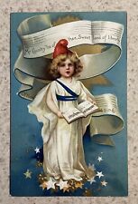 Vtg Clapsaddle Postcard ~ Young Miss Liberty Singing National Anthem 4th Of July picture