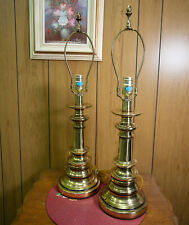 Rembrandt Brass Table Lamp Pair Vtg Pillar Hollywood Regancy Heavy 27