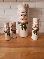 Ceramic Smiling Chef Kitchen Pasta Holder, S&P And Parm Cheese Shakers Set picture