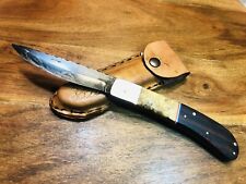 Burl Wood 5 1/2” Slip Joint Folding Knife + Genuine Leather Ver/Hor Sheath picture