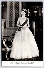 Royalty~Her Majesty Queen Elizabeth~Beautiful Gown & Sash~Baron 122E~TUCK RPPC picture