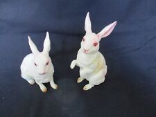 Pair Of Vintage Lefton White Bunny Rabbit Figures With Red Eyes H880 picture