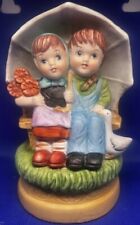 Vintage Boy & Girl with Flowers & Duck under Umbrella Music Box works see Video picture
