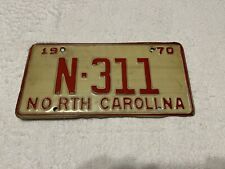 Vintage 1970 NC North Carolina License Plate Low Number Tag N-311 Red & White picture