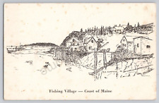 Fishing Village Sketch Postcard, Coast of Maine, R.C. Magenfus picture