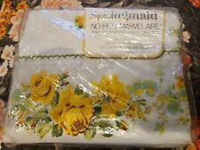Vintage Twin Flat Sheet Yellow Floral Springmaid Marvelaire Roses Bedsheet picture