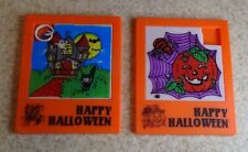 2 Vintage Hard Plastic Halloween Slider Tile Puzzles: Haunted House & Spider Web picture