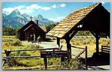 Wyoming Moose Chapel Transfiguration Altar Glass Window Cross Mountain Postcard picture