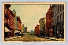 Grand Rapids MI-Michigan, West Bridge Street, Advertise, Vintage c1908 Postcard picture