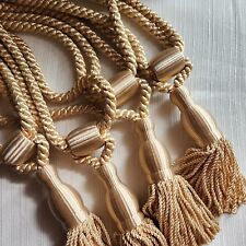 2 Pairs (4 Cords) Vintage Yellow Gold Silk Curtain Tie-Backs With Tassels, MCM picture