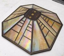 Arts & Crafts Iridescent Slag Stained Milk Glass Ceiling Lamp Fan Shade Mission picture