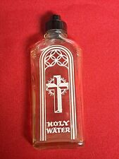 Vintage Holy Water Bottle Glass White Cross  6”  Tall. picture