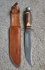 Vintage Edge Brand 473 Solingen Germany Stag Handle Fixed Blade Knife w/ Sheath picture