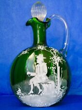 Antique Victorian MARY GREGORY Wine Decanter Hand Blown Green Glass ca 1880-90s picture