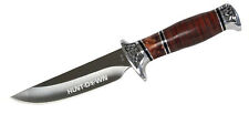 10in Hunt-Down Fixed Blade Knife with engraved Handle and Leather Sheath picture