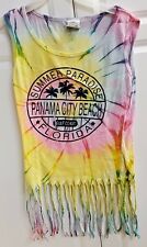 Summer Paradise Panama City Beach, FL Tie Dyed crop top fringed sleeveless Sz M picture