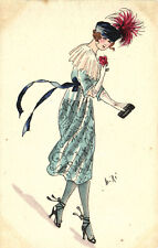PC ARTIST SIGNED, MIKI, GLAMOUR LADY, BIG HAT, Vintage Postcard (b50765) picture
