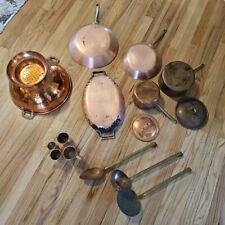 Vintage Copper And Brass Kitchen Lot  Pots Pans Utensil Measuring Cups Colander  picture