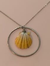 Hawaiian Sunrise Shell Wire Wrapped Circle Pendant & 18in Silver Filled Chain picture