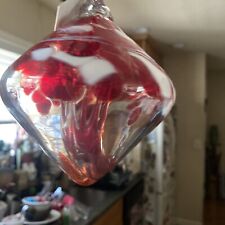 Huta Szkea Rogi Large Red and White Glass Ornament Handmade in Poland 1990 picture