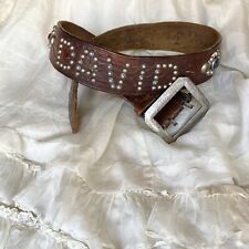 Vintage 1930s Leather Jeweled & Studded Navajo Silver Carved Belt Buckle  picture