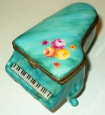LIMOGES FRANCE BOX~ TEAL GRAND PIANO & FLOWERS ~ ROSES ~ SHEET MUSIC ~PEINT MAIN picture