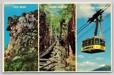 Postcard NH Franconia Notch Three Views Old man Flume Gorge Aerial Tram A22 picture