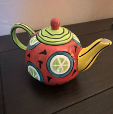Small Ceramic Decorative Handpainted Tea Coffee Pot Lime Artsy Funky Boho Design picture