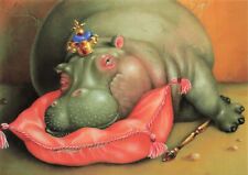 Royal Hippo on Pillow Suzan Visser Fantasy Art Vintage Postcard Unposted picture