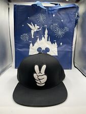 Disneyland Mickey Mouse Peace Sign Cap Black With White Embroidered NEW W/ Bag picture