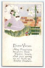 1921 Easter Girl Holding Rabbit Eggs Lilies Flowers Norristown PA Postcard picture