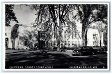 Chippewa Falls Wisconsin WI Postcard RPPC Photo Chippewa County Court House Cars picture
