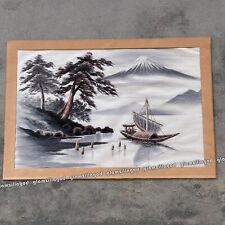 Vintage Japanese Torii Silk Embroidery Gold Silver Thread Art Mount Fuji Vintage picture