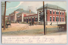 Union Station, Troy NY New York Horses & Buggies Rotograph 1911 Postcard picture