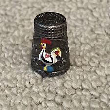 BIRD COCKEREL ROOSTER MALE CHICKEN FINE FLORAL DECORATED METAL SOUVENIR THIMBLE picture