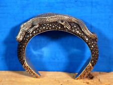 Lou Guerin Cuff Bracelet Crocodile Sterling & Black Gray Stingray Handmade Bali picture