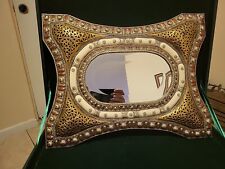vtg morrocan mirror with fine inlaid silver and camel bone with brass a fine art picture
